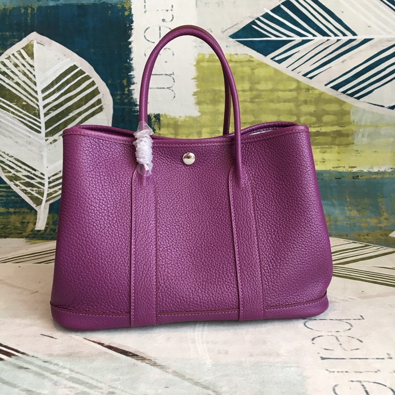 Hermes Garden Party 30cm Tote Handbag In Purple Clemence Leather